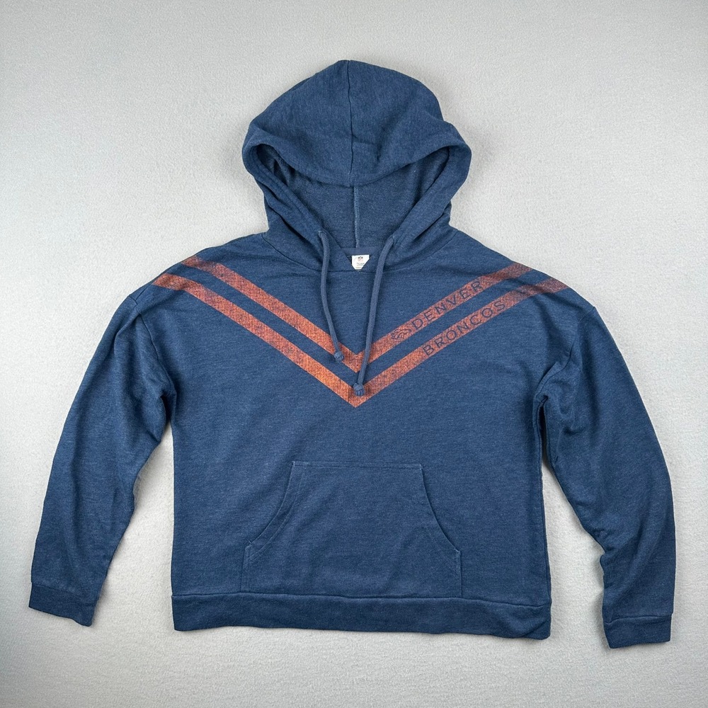 NFL Team Apparel Denver Broncos Hoodie Women Large Navy Blue Chevron Pullover